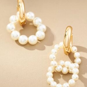 Anthropologie Asymmetrical Pearl Hoop Huggie Earrings
